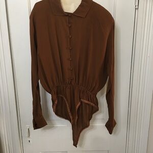 DKNY Brown Asymmetrical Button-Up Blouse